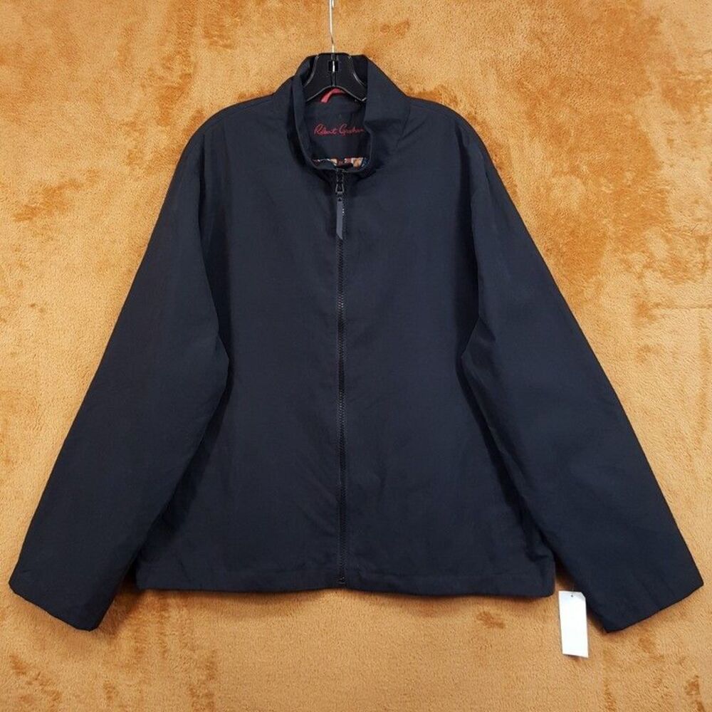 Robert Graham Jacket Mens 2X Black Zip Up Lightweight Peached Stand Collar